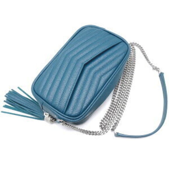 Saint Laurent Paris YSL Lou Calfskin Green Chain Shoulder Bag Crossbody - Picture 3 of 9